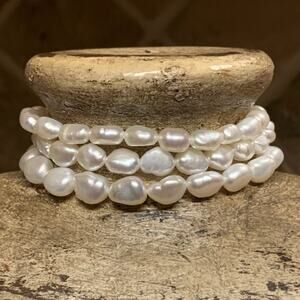 Honora Bracelet Set of Three White Cultured Freshwater Pearls Stretch NWT